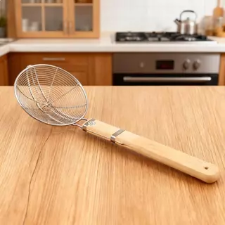 UTENSILS 20/24/28/32ซม กระชอนสแตนเลสตักของทอด ด้ามไม้ กระชอนตักของทอด ตักอาหาร อย่างดี