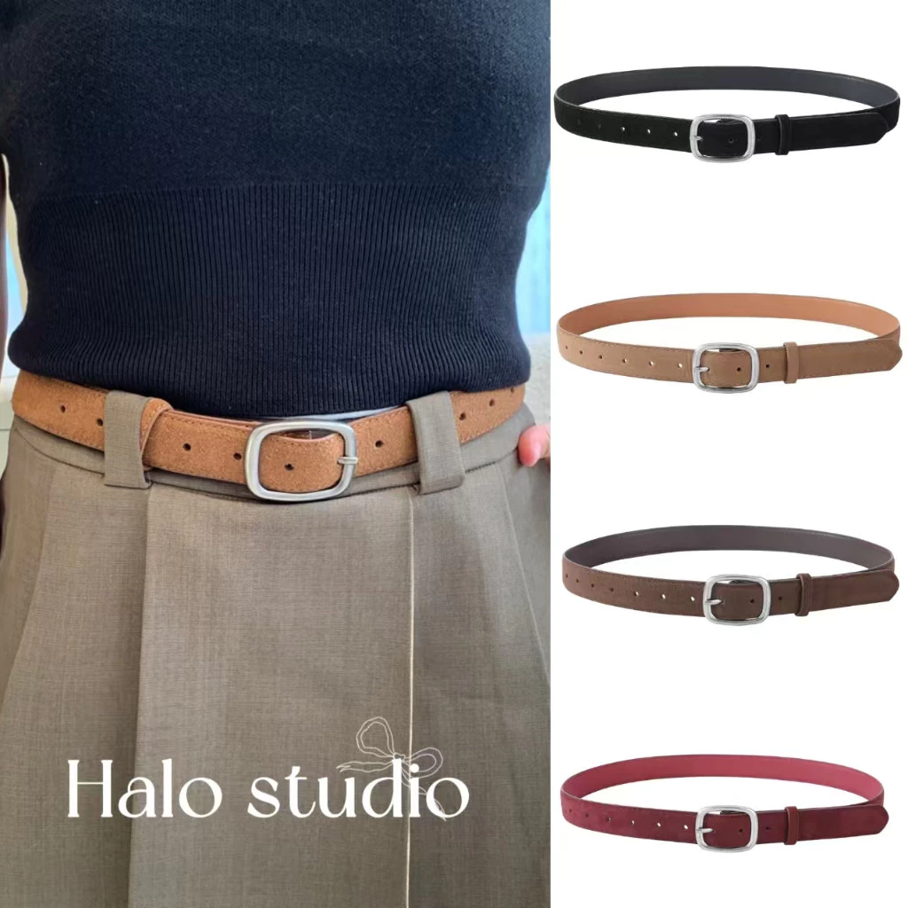 Halo studio พร้อมส่ง🔥เข็มขัดหนังสักหลาดพร้อมหัวเข็มขัดเงินแบบวินเทจดูคลาสสิก เนี้ยบและเข้ากันได้ดีกับกางเกงยีนส์