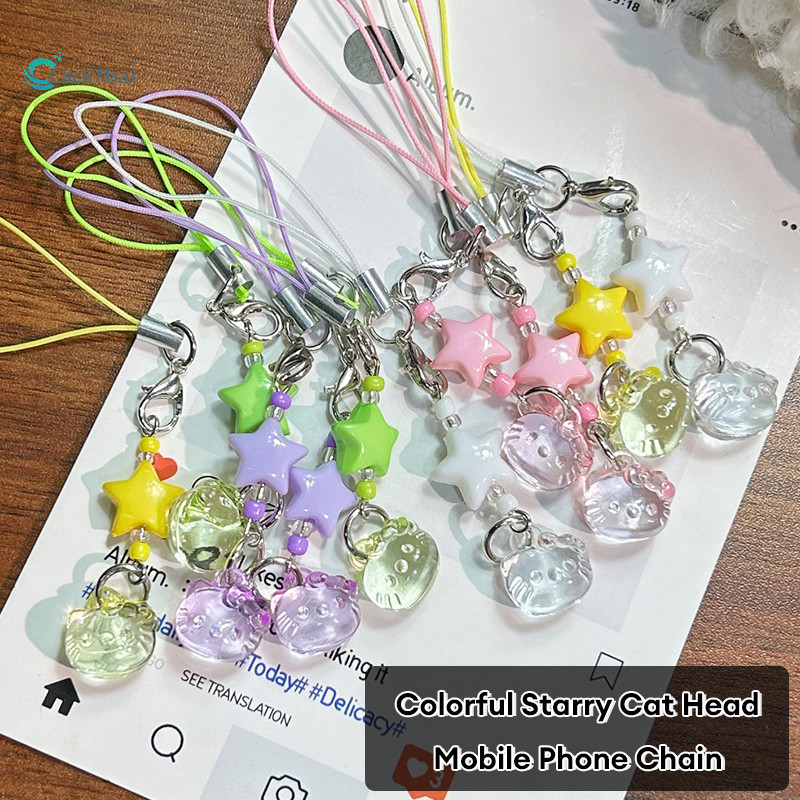 Phone Charms Pendant จี้โทรศัพท์รูปหัวแมวดาว กระเป๋าใส่โทรศัพท์ใบเล็ก ประดับลูกปัด