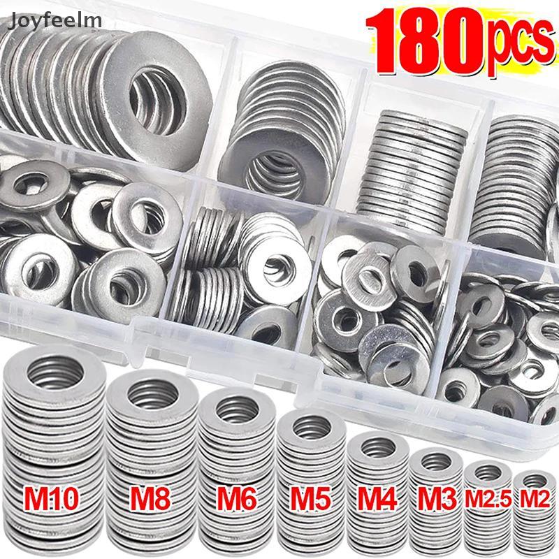 YFE 180pcs สแตนเลสสตีลเครื่องซักผ้า O แหวน Fasteners ปะเก็นชุด Assortment ชุด M2 M2.5 M3 M4 M5 M6 M8