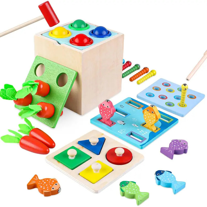 Wooden Montessori Toys Play Kit Object Permanence Box Coin Carrot Toddler Early Development Shape So
