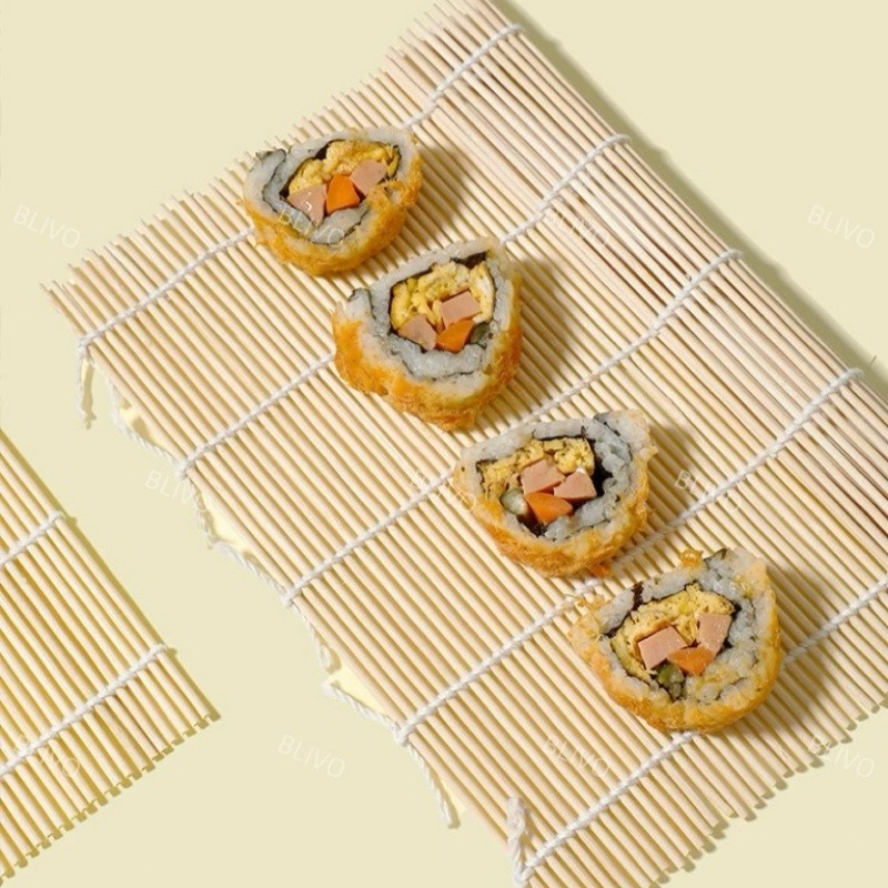 ที่ม้วนซูชิ เสื่อม้วนซูชิแบบไม้ เครื่องมือโอนิกิริ ทำจากไม้ไผ่ Sushi Bamboo Roller - รูปที่ 6