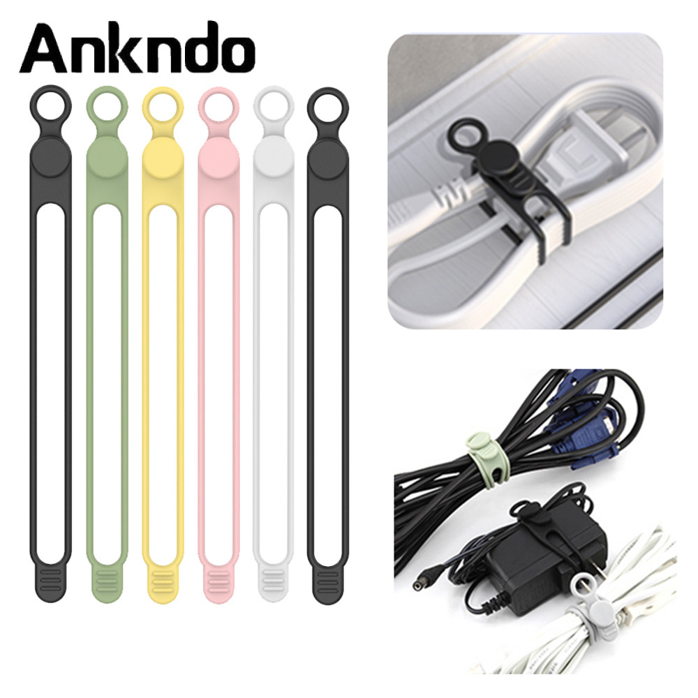 Ankndo ซิลิโคนสายผูกยืดหยุ่นนํามาใช้ใหม่สายไฟ Multi-function คลิปลวดผ้าพันแผลสายไฟสายรัด
