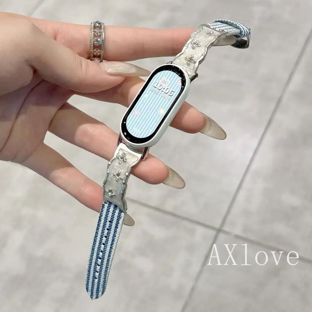 แฟชั่นผ้าใบสายสปาร์เคิลสําหรับ เสี่ยวหมี่ ไมล์ วงดนตรี 10 9 8 มือโปร ไมล์band 7 6 5 4 3 เอ็นเอฟซี สร้อยข้อมือโลหะเพชรสายรัดข้อมือหรูหรา - รูปที่ 7