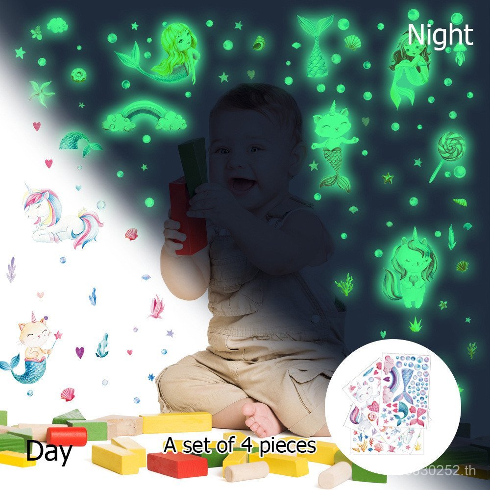 สติ๊กเกอร์ติดผนังโลกใต้น้ำและยูนิคอร์นแมว M4VR - แบบติดเองได้ YGP031