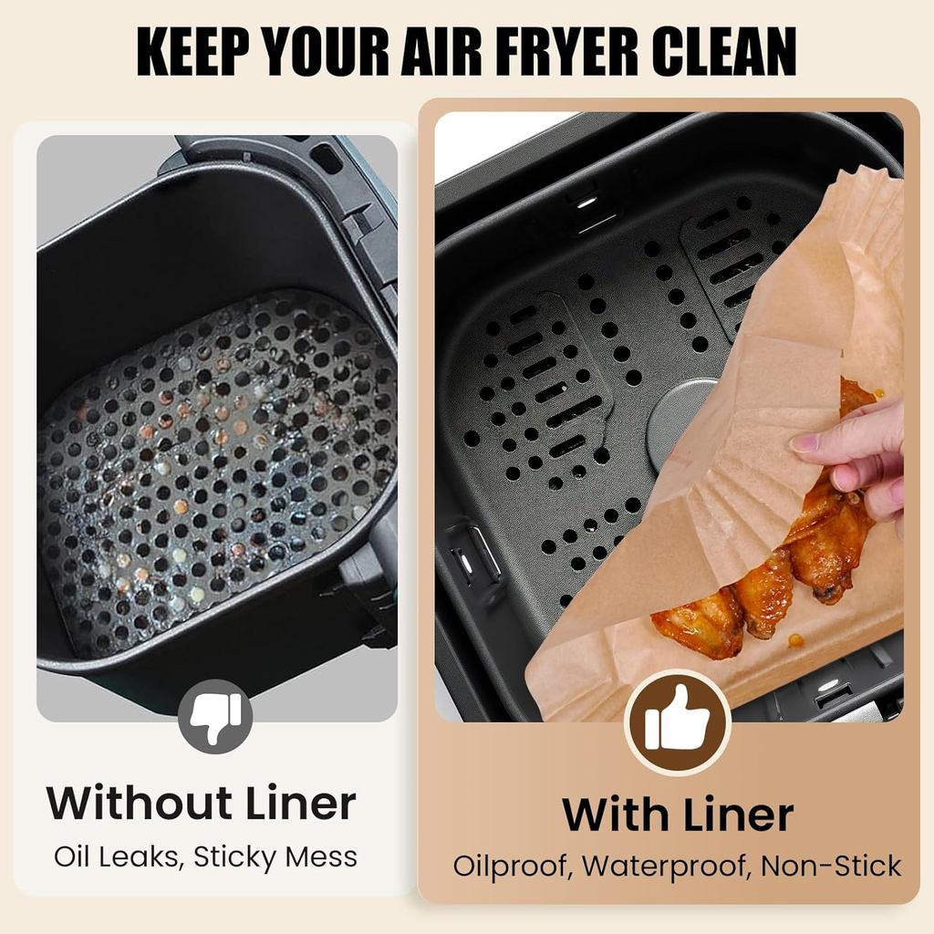Air Fryer Liners Disposable, 200Pcs 8 Inch Airfryer Paper Liners, Unbleached Parchment Paper for Air