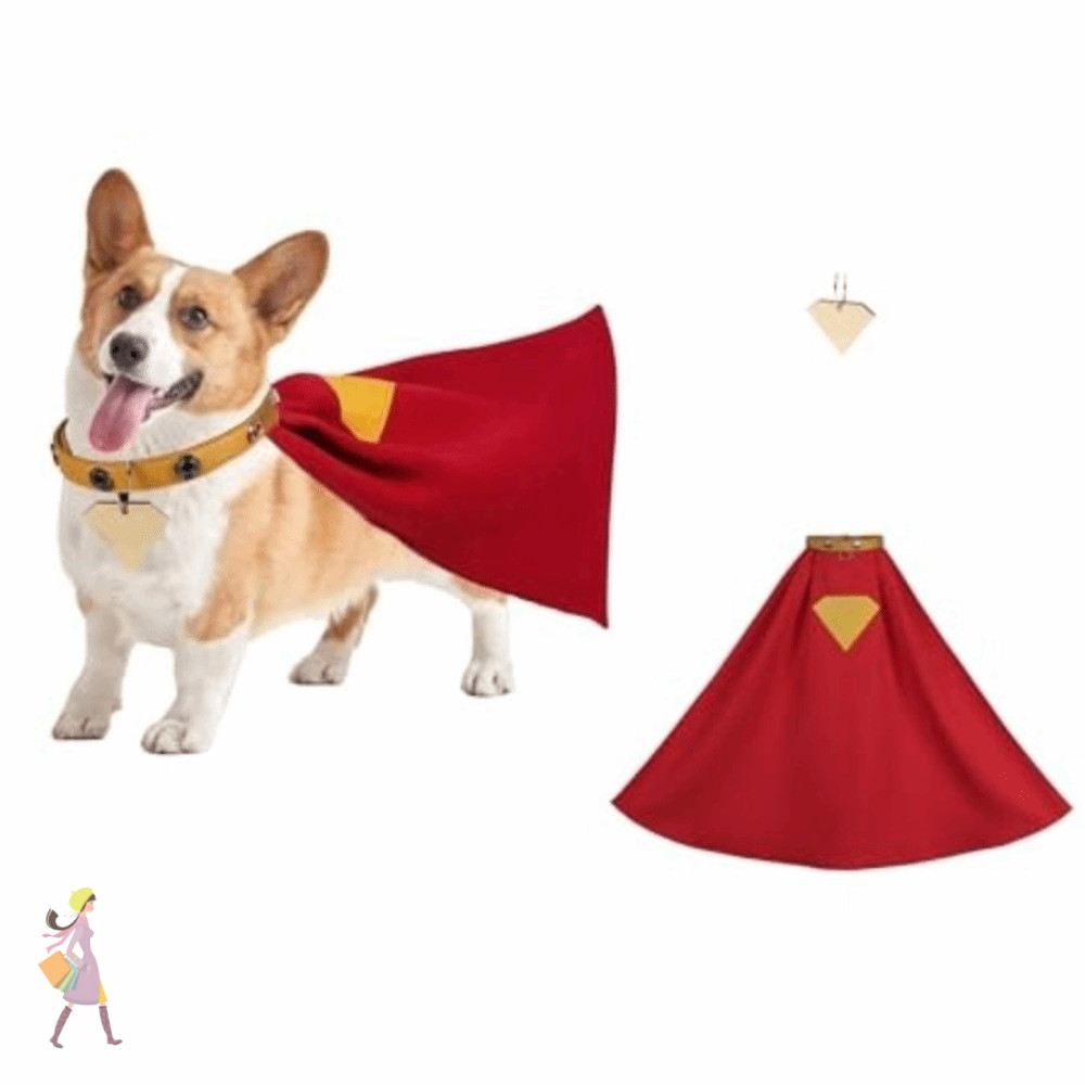 YGBG ชุดสุนัขซูเปอร์ฮีโร่พร้อมป้ายพิมพ์ลาย Superdog Krypto เครื่องแต่งกาย, เสื้อคลุมสีแดง Superman S