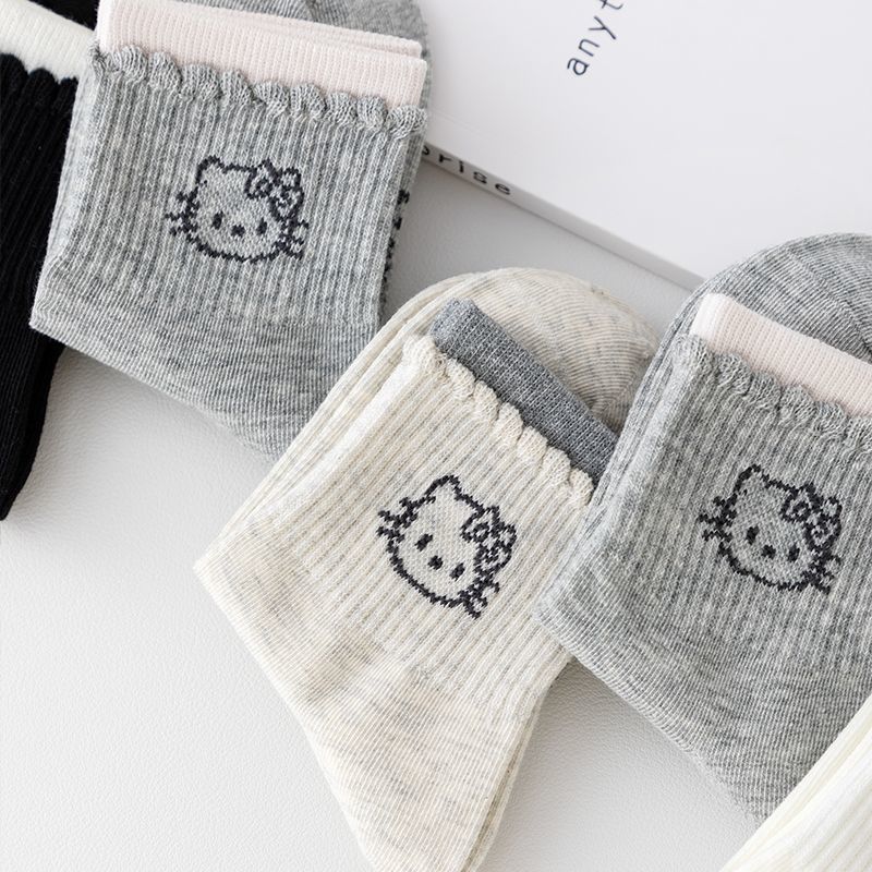 5 คู่สาวถุงเท้าฤดูหนาวเด็กสไตล์เกาหลี อิน การ์ตูน เคที ลูกไม้เจ้าหญิงน่ารักฤดูใบไม้ผลิ มิดครูว์ นักเรียน - รูปที่ 3