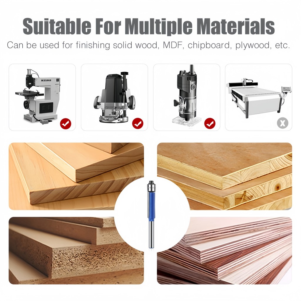 （ชุด 4 ชิ้น）แบริ่งเดี่ยว/แบริ่งคู่ Milling Cutter for Wood  ดอกเราเตอร์สำหรับตัดก้านขนาด1/4 