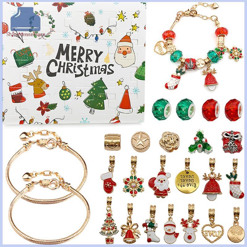 SHINE 24 ชิ้นสร้อยคอจี้คริสต์มาสนับถอยหลัง Advent ปฏิทินคริสต์มาส Themed DIY สร้อยข้อมือคริสต์มาส Su