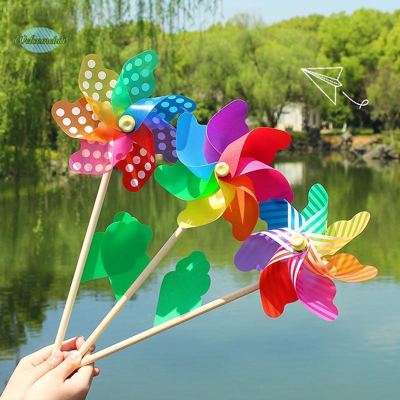 [WLB-t] 1 ชิ้น 14/18/24/32 ซม.เสาไม้เจ็ดใบที่มีสีสัน DIY Windmill Garden Yard Party Outdoor Wind Spinner เครื่องประดับของเล่นเด็กใหม่