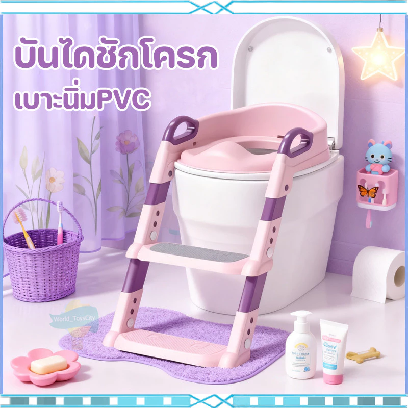 บันไดชักโครก ที่นั่งรองชักโครกสำหรับเด็ก เบาะนุ่ม ฝึกขับถ่ายสำหรับเด็ก พร้อมส่งสินค้าแม่และเด็ก