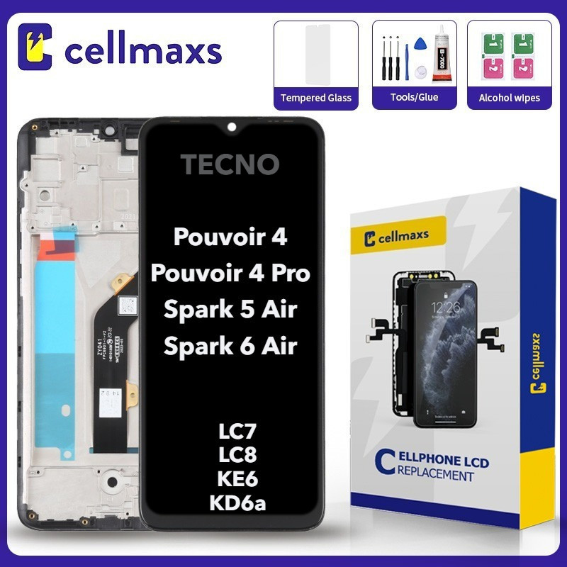 สําหรับ TECNO Pouvoir 4 Pro Spark 5 6 Air LC7 LC8 KE6 KF6 KD6a LCD หน้าจอสัมผัสเปลี่ยนกรอบ