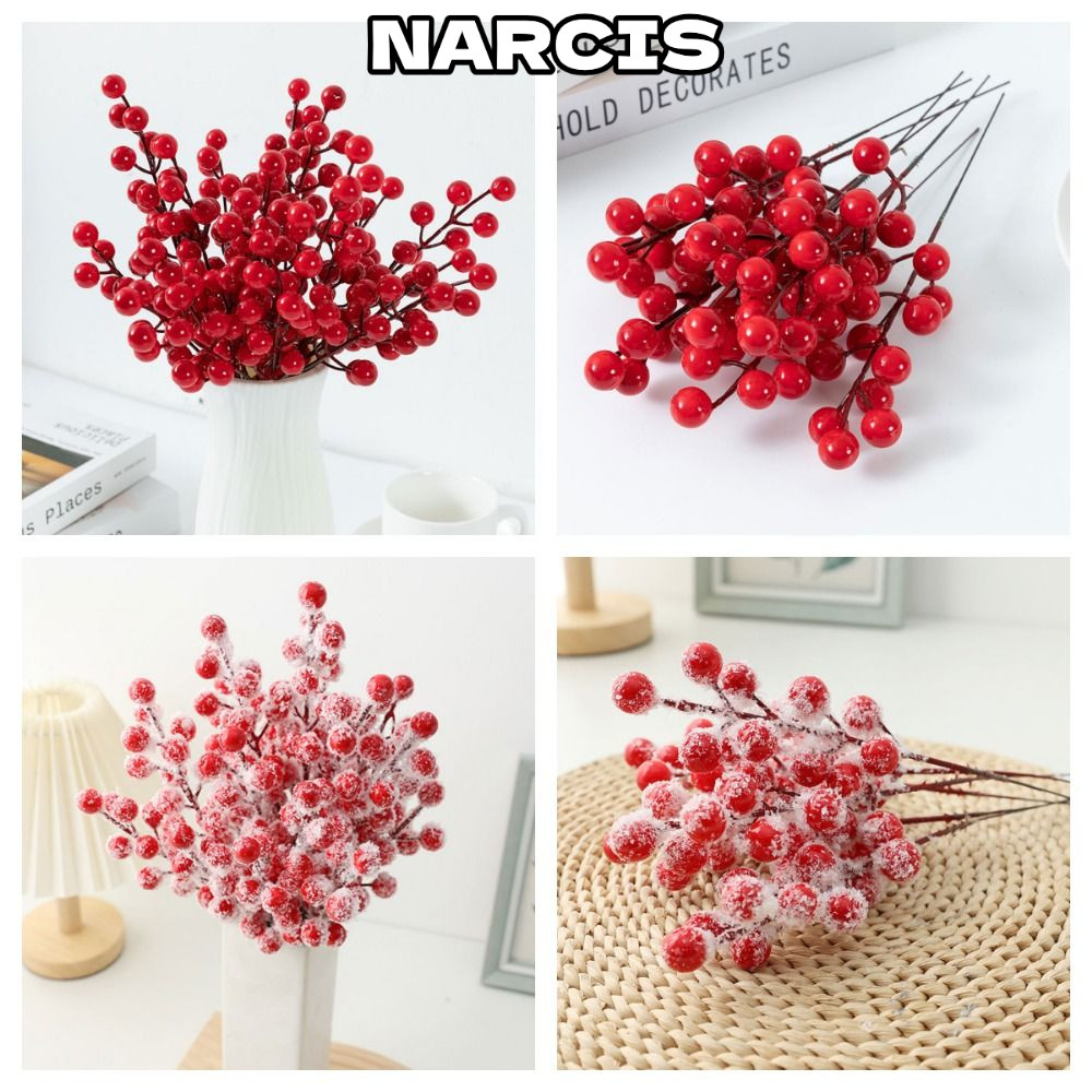 NARCIS 10 ชิ้น Red Berries สาขา, สีแดงกับ Frost Christmas Berry สาขา, ตกแต่งบ้านห่อของขวัญ Party Sup