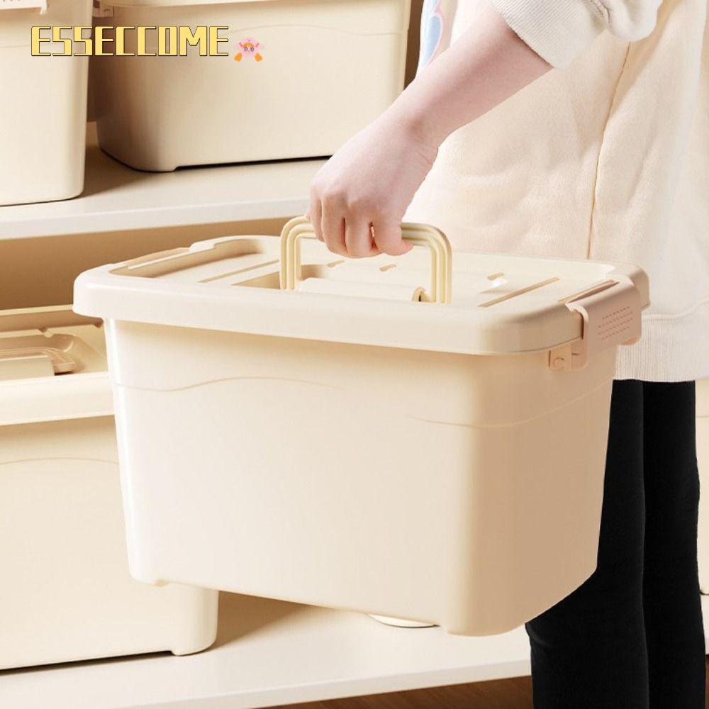 ตู้เก็บของ ESSECOME กล่องเก็บของในครัวเรือนกันน้ําทนทานกันฝุ่นความจุขนาดใหญ่พร้อมที่จับมัลติฟังก์ชั่นในครัวเรือน