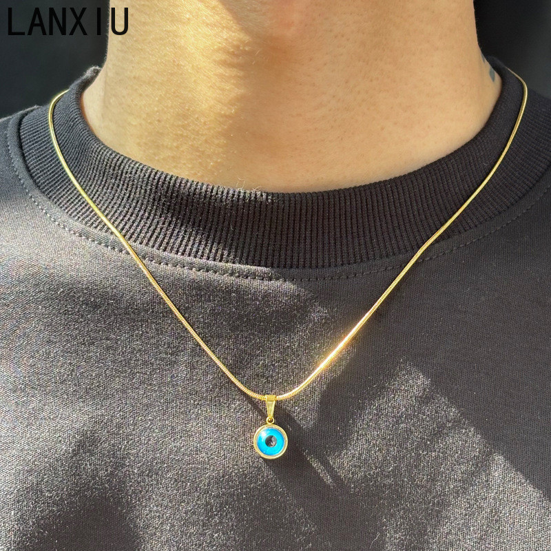 LANXIU Ins สไตล์ฝรั่งเศส Retro Evil Eye รอบจี้เครื่องประดับแฟชั่นที่ไม่ซ้ํากัน Twisted Chain Unisex อุปกรณ์เสริมอินเทรนด์ - รูปที่ 5