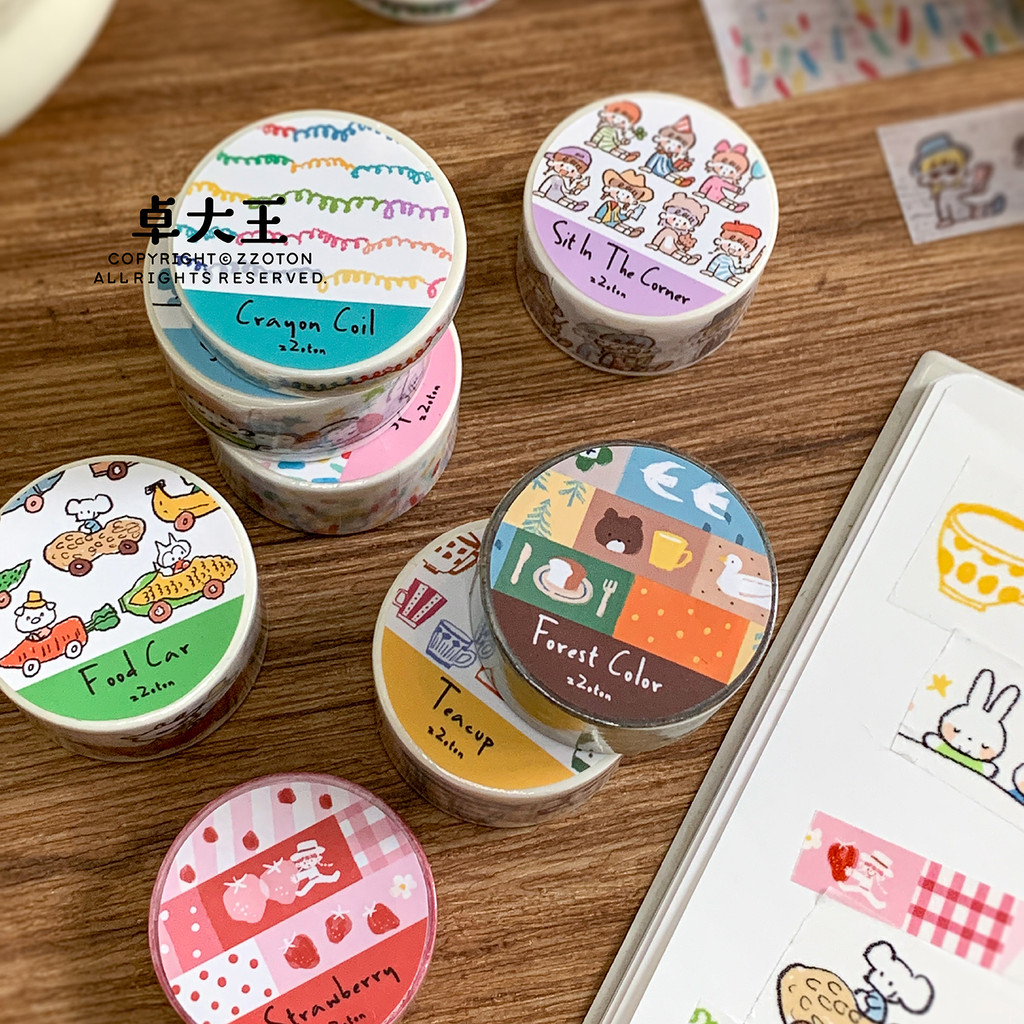 Zhuodawang เทป Azhura Strip ตกแต่งคู่มือ Washi โดยไม่ต้อง Release สติกเกอร์กระดาษผักผลไม้รถ Coil Teacup ys