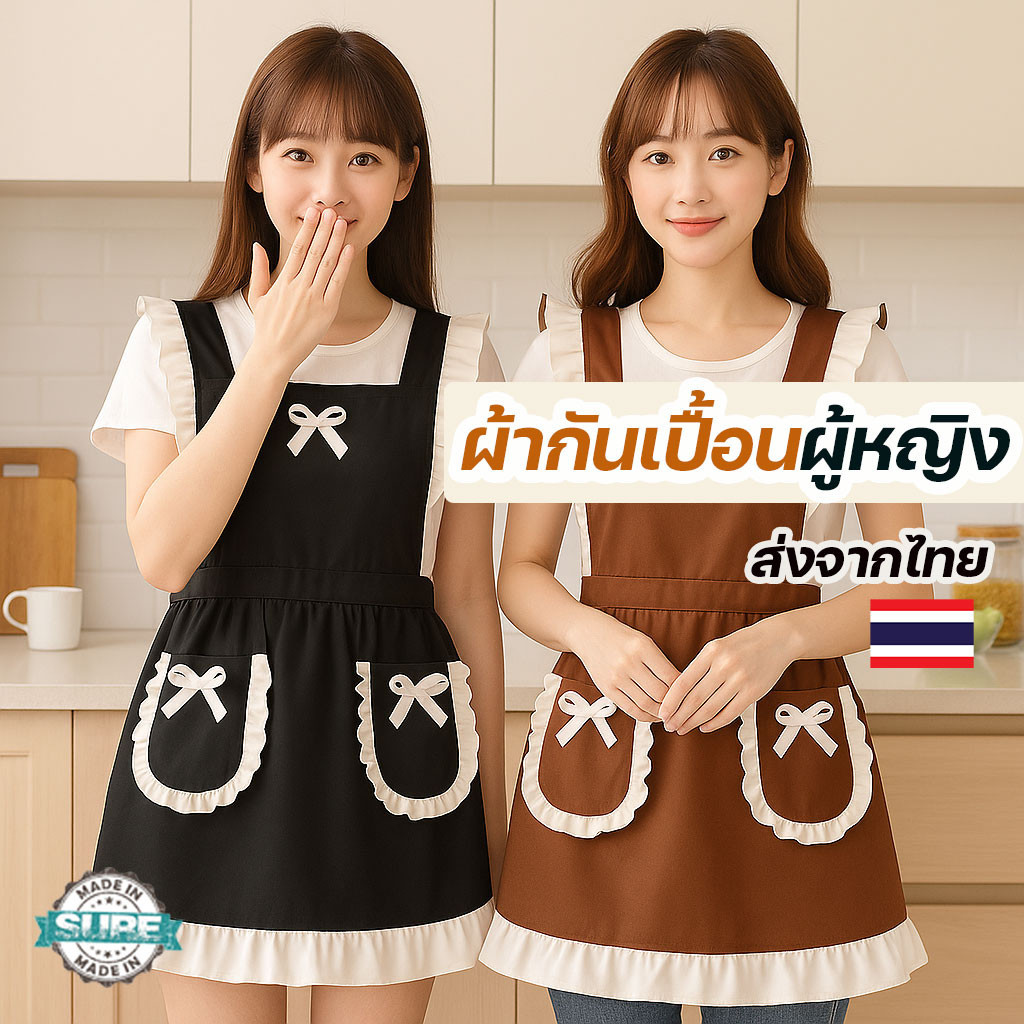 ผ้ากันเปื้อนแม่บ้าน กันคราบ กันน้ำมัน ใส่ในครัว ร้านอาหาร พร้อมคาดเอว สไตล์ญี่ปุ่นเรียบง่ายใช้งานสะดวก