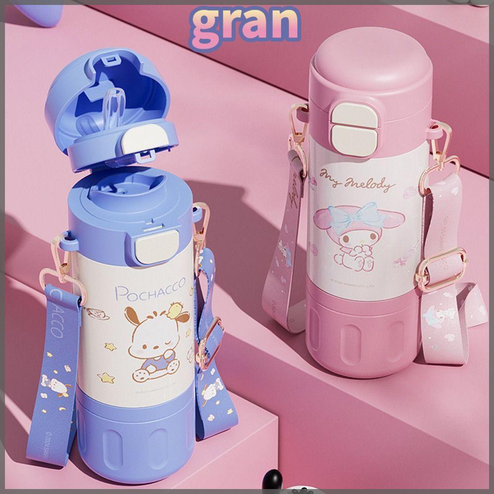 ถ้วยฉนวน GRAN, กระติกน้ําสูญญากาศ Sanrio 480 มล., ขวดน้ําสแตนเลสความจุขนาดใหญ่น่ารักสําหรับเด็กชายและเด็กหญิง