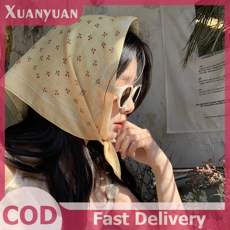 เนคเกอร์เชฟผ้าฝ้ายลินินสำหรับผู้หญิง พิมพ์ลายดอกไม้ สไตล์เกาหลี ขนาดเล็ก