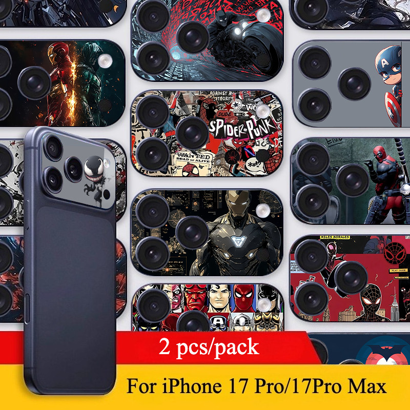 [2 ชิ้น] สําหรับ iPhone 17 Pro/17 Pro Max DIY Soft Frosted กล้องสติกเกอร์กระดาษฟิล์ม/Marvel Iron Man Spiderman Super Heroes พิมพ์ Anti-scratch กล้อง Protector