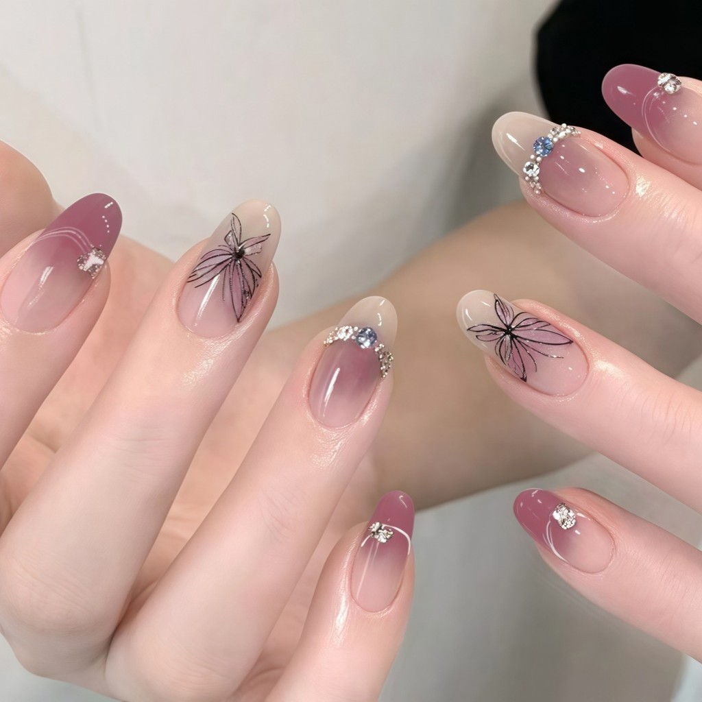 - Zixia Fairy Elegant Lavender เล็บผีเสื้อ Dreamy สีม่วงที่ถอดออกได้สวมใส่เล็บแพทช์เล็บปลอม20251111