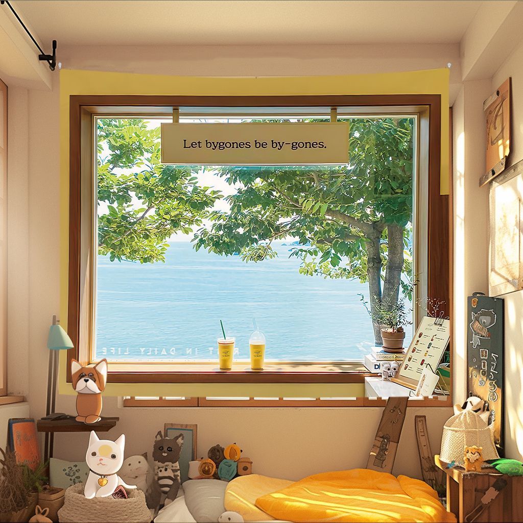 [ประเทศไทยการจัดส่ง] อิน หน้าต่างภูมิทัศน์พรมพื้นหลังห้องนอนข้างเตียงผนังผ้าตกแต่งหอพักผนังพื้นหลังพรมห้องผ้าใบ