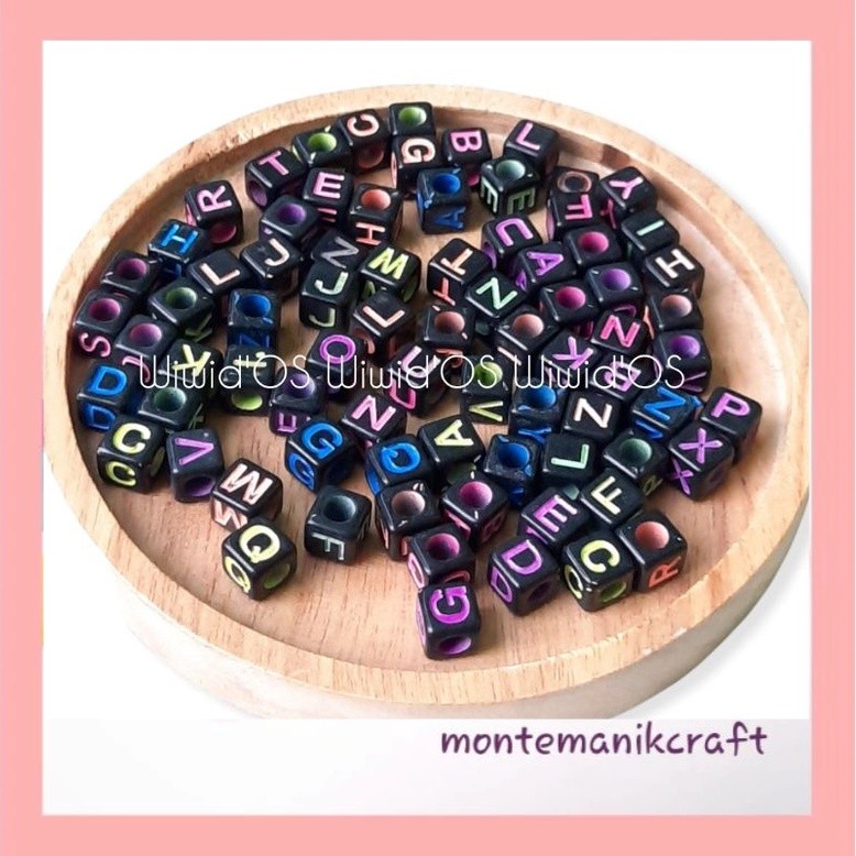 BEADS (100 ชิ้น) BLACK SQUARE LETTER BEADS 8 mm COLOR LETTERSMA MONTNIK CRAFT