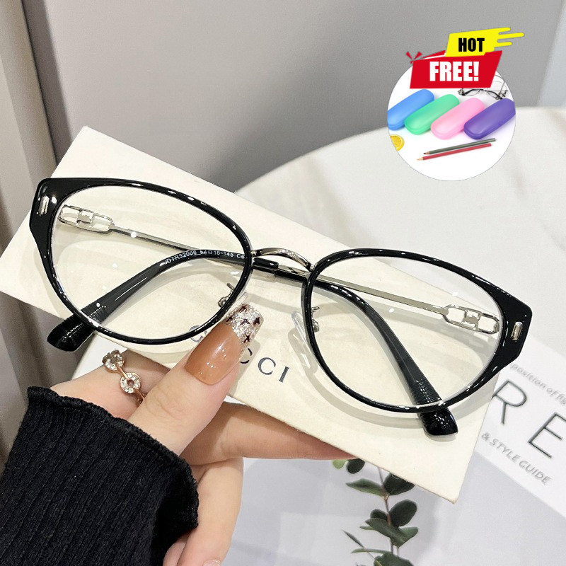 (แว่นตา + กล่องแว่น)แว่นตาแฟชั่น แว่นตาสายตาสั้น -0.50°~-6.00° แว่นตาป้องกันแสงสีฟ้า แว่นตานักเรียน เวอร์ชั่นเกาหลี สไตล์วินเทจ เหมาะสำหรับทั้งชายและหญิง 1050