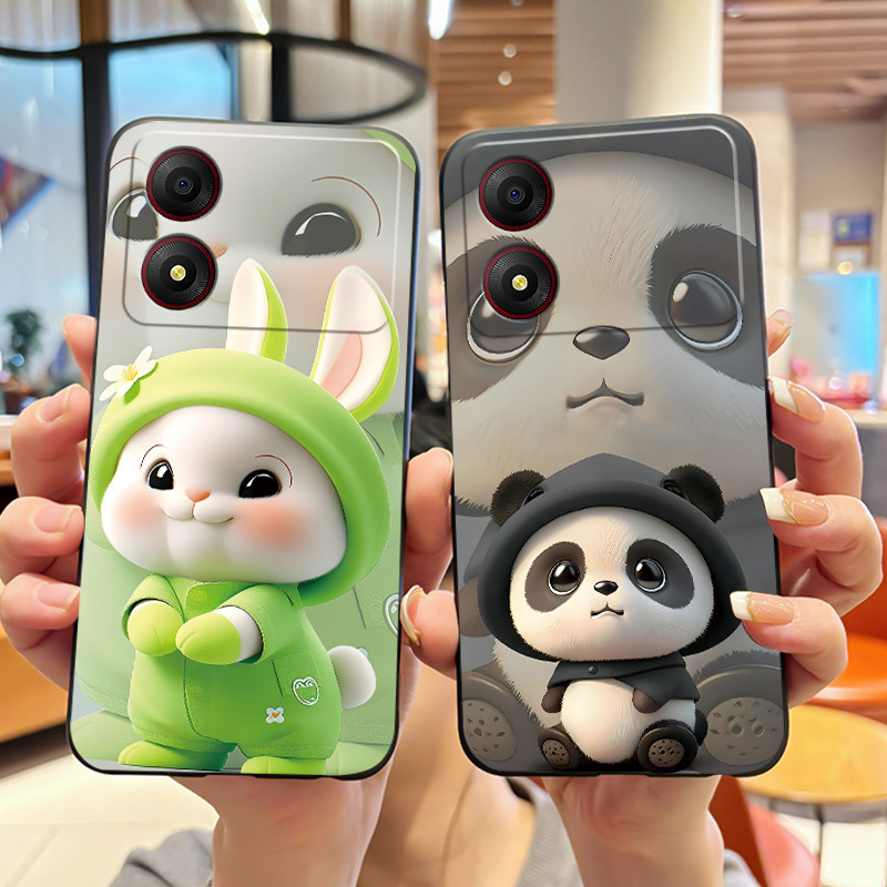 เคสโทรศัพท์สําหรับ ZTE Blade A34 4G ซิลิโคนนุ่มสีดํากรณีรูปแบบดูดี Love Panda กระต่ายกันกระแทก ZTE ใบมีด A34 4G ปลอก