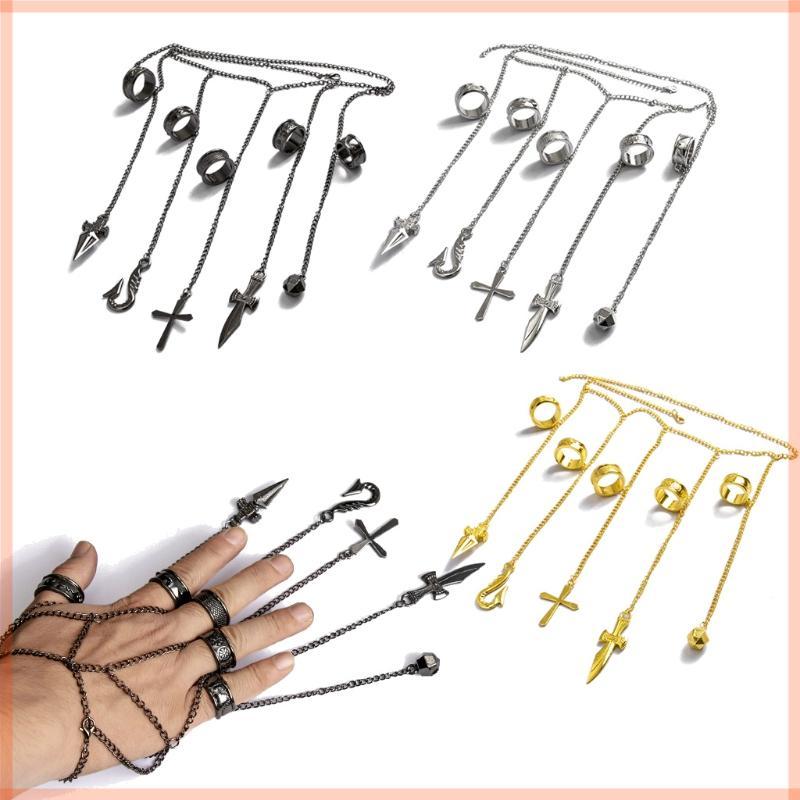 CC Five Rapers Kurapika Chains Bracelet Full-five Fingers Rings