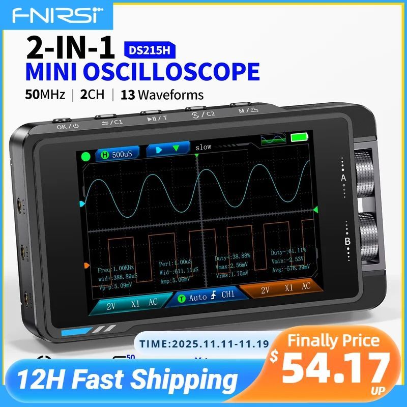 DS215H 2 in 1 Mini Repair เครื่องมือ, Dual channel, 50MHz Bandwidth, อัตราตัวอย่าง 250MS/s, รองรับ 8