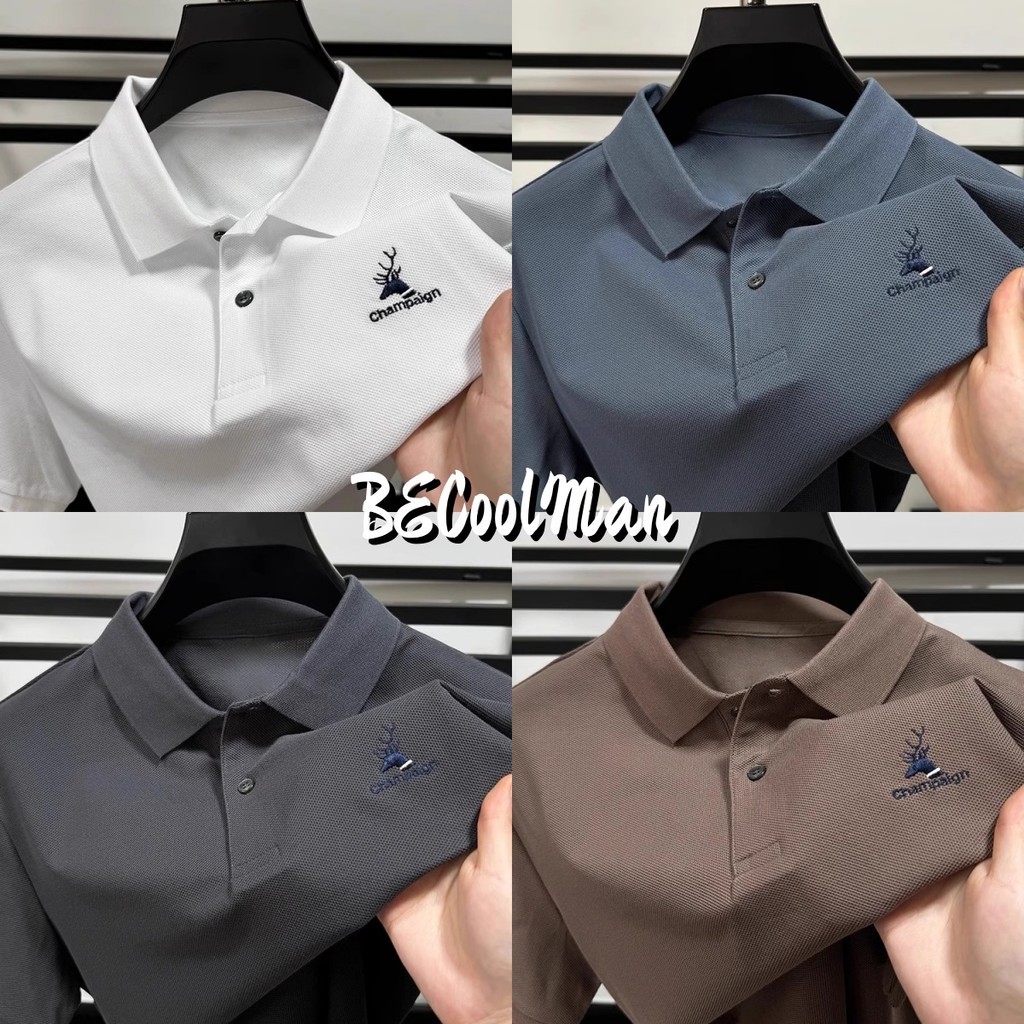 💥BECoolMan💥เสื้อโปโลปักลายผู้ชาย   ปกพับ  ผ้าฝ้ายแท้  มีให้เลือก3สี  คลาสสิกแมทช์ลุคง่าย