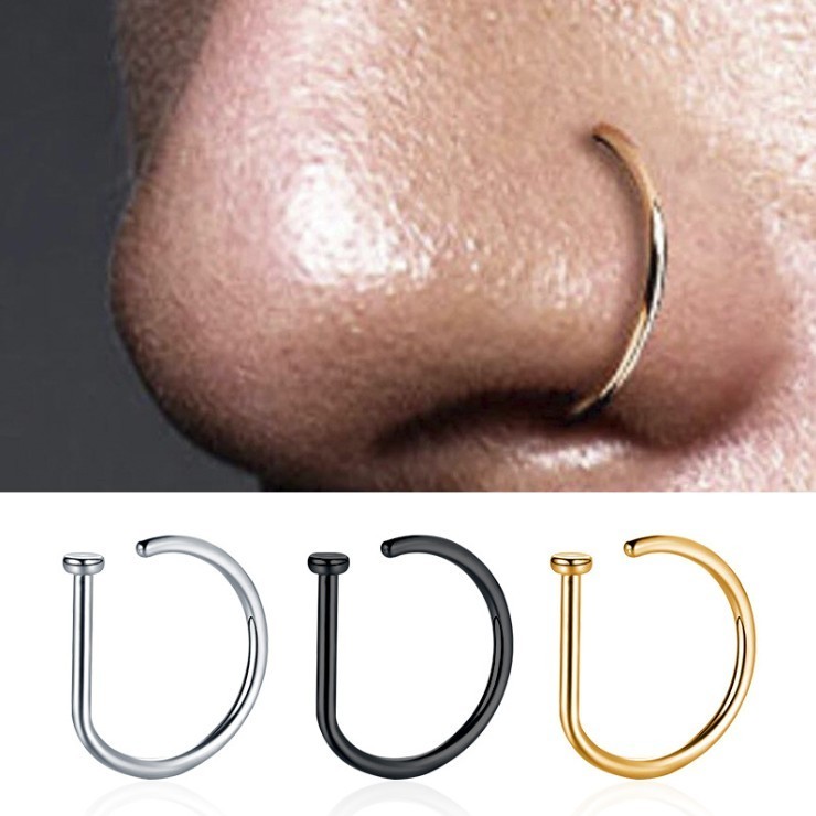 ห่วงจมูก ไม่ต้องเจาะ Nose Ring Without Hole D-Shaped Nose Ring Vacuum Plating - 1 ชิ้น