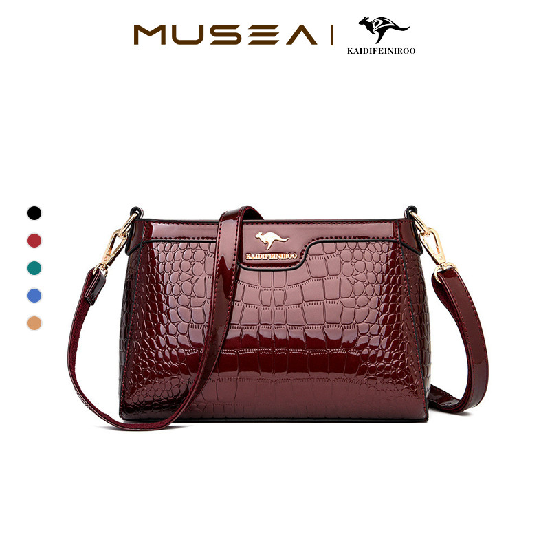 KAIDIFEINIROO กระเป๋าทรงสี่เหลี่ยมผู้หญิงสุดหรู หนังวัวลายจระเข้ Crossbody กระเป๋าสะพาย