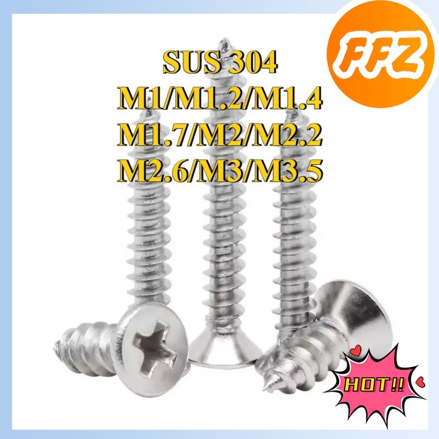น็อต สกรู หัวเตเปอร์ แฉก F+ สแตนเลส 304 เกลียวปล่อย / Flat Head Phillip Tapping Screw SUS304  M1/M1.