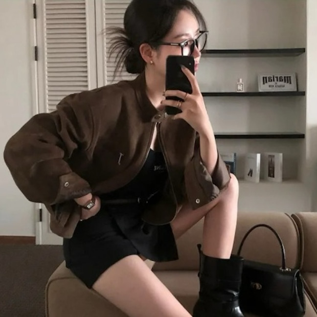 เสื้อสั้นหนังนิ่มสำหรับผู้หญิง สไตล์วินเทจ อ่อนโยนและสวมใส่ง่ายในฤดูหนาว 251119