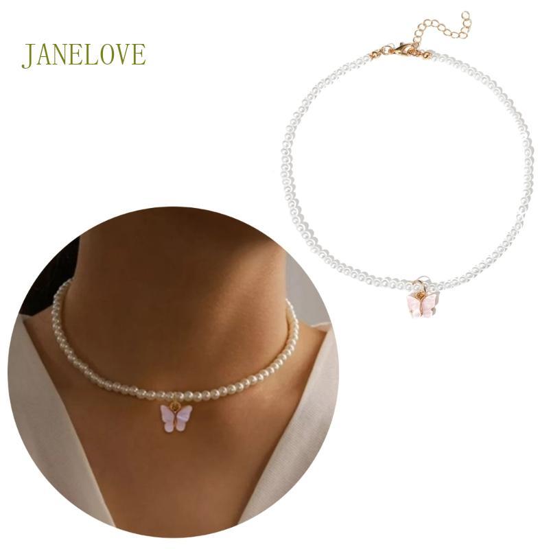 JLOVE Egirl สร้อยคอจี้ผีเสื้อ สไตล์ไข่มุก choker แฟชั่นสำหรับการทำเอง