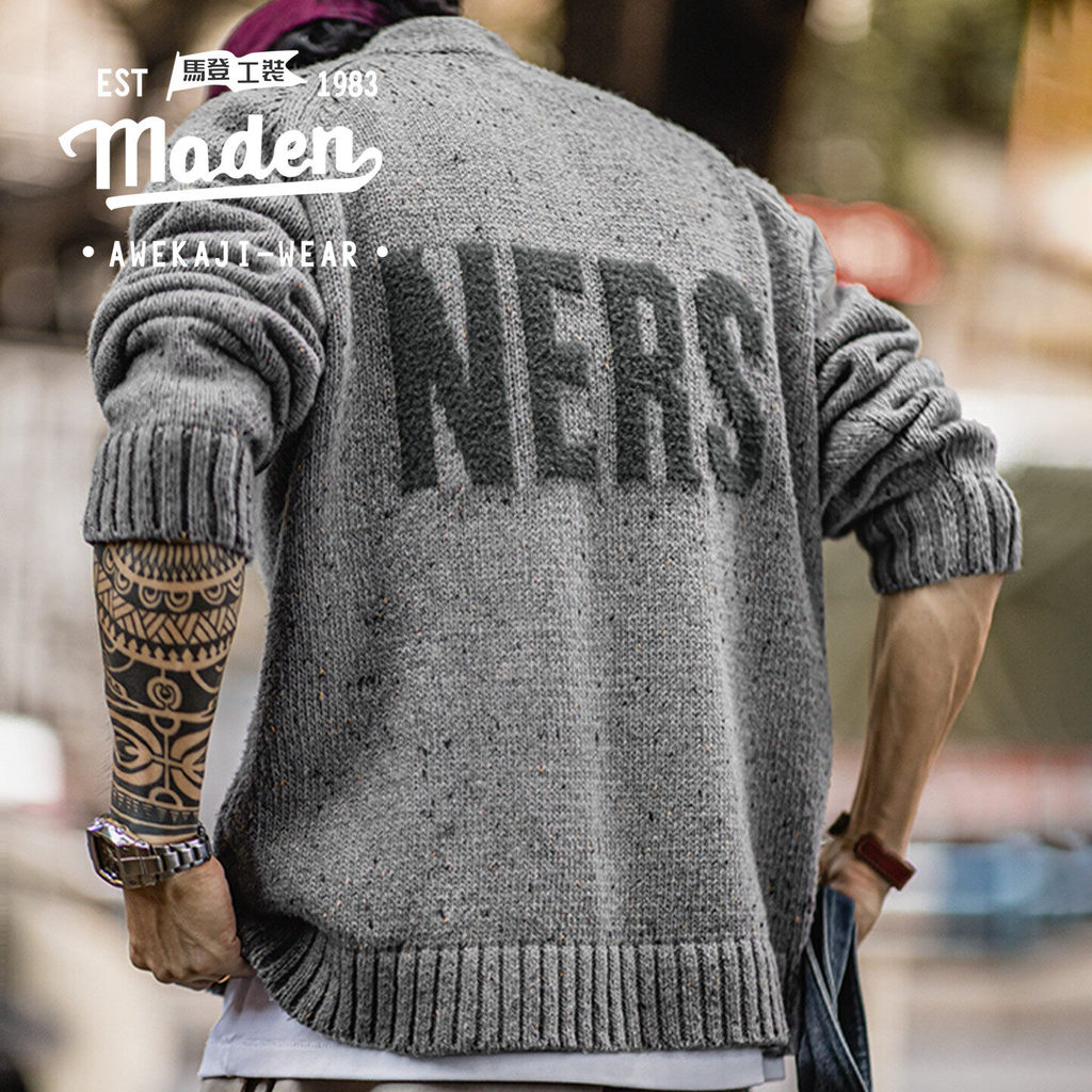 American workwear retro gray warm sweater men's autumn and winter