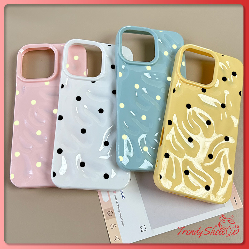 เคสไอโฟน สำหรับ17 13 16 สำหรับ iPhone 17 15 11 13 16 14 12 Pro Max 15 14 16 Plus XR X XS ผ้าคลุมระบายลายจุดหวานน้อยชิ้น