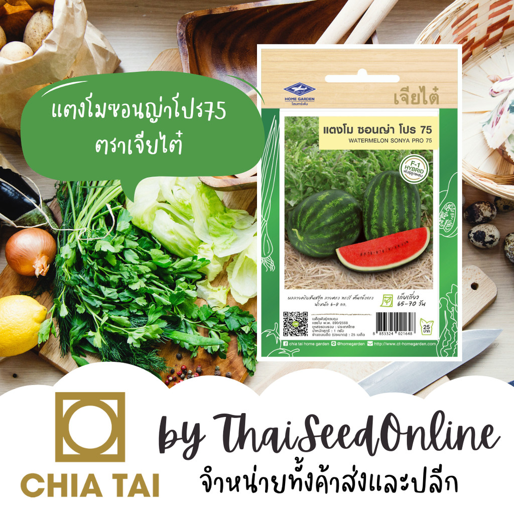 CTF1 เมล็ดพันธุ์ แตงโมลูกผสมซอนญ่าโปร75 25เมล็ด ตราเจียไต๋ Watermelon