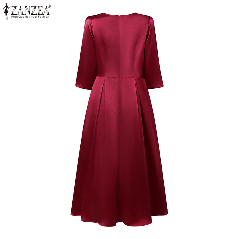 ZANZEA กระโปรงเชิ๊ตสไตล์เกาหลี คอสูง 3/4 มีกระเป๋า .material satin ราคา ถูกที่สุด ดีลบีเคเค แกลเลอรีภาพที่ 8