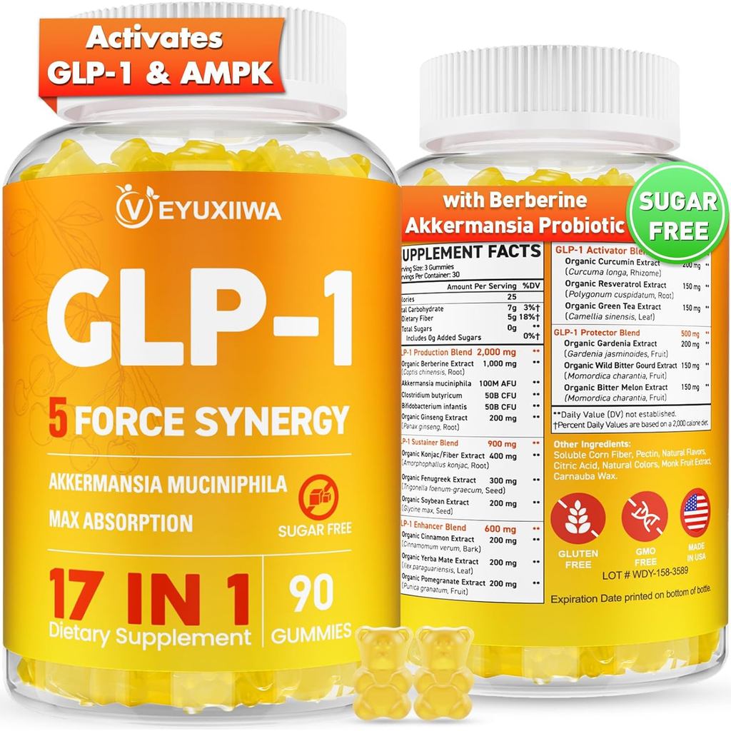 GLP-1 อาหารเสริม Berberine, GLP 1 กัมมี่โปรไบโอติกสําหรับผู้หญิงและผู้ชาย| เปิดใช้งาน GLP-1 & AMPK| 