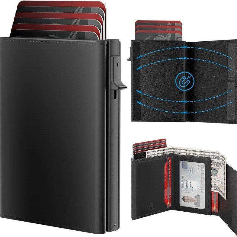 ส่วนลด ID Card Holder Anti-theft Brush Pop-up Style Real Cash Ultra-Thin Wallet Mens Slot Card Case 
