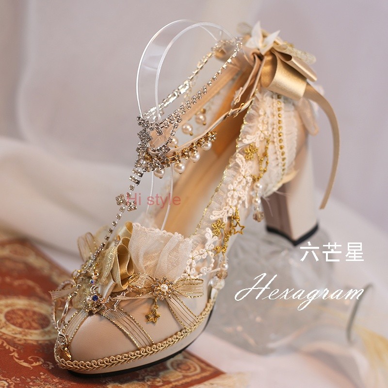 Original lolita handcrafted wedding Christmas keel Lolita shoes for the Hexagram constellation