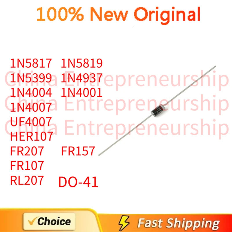 100-300-500PCS DO-41 Schottky dod FR207 FR157 FR107 RL207 ใส่โดยตรงไดโอดหลอด 100% คุณภาพเดิม/จัดส่งด