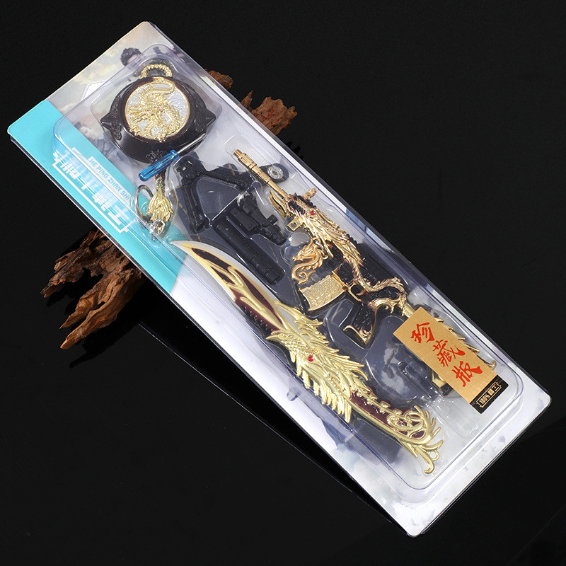 ดาบมีด M416 แบบถอดประกอบได้ขนาด 21 ซม. จาก Peaceful Wasteland PUBG โมเดลโลหะผสมมังกรห้ากรงเล็บสีทองแ