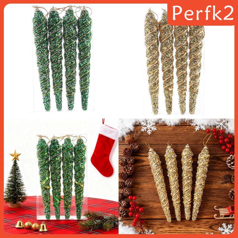 [Perfk2] 4 ชิ้นต้นคริสต์มาส Icicle ตกแต่งโฟม Glitter Icicle Baubles Glitter Icicle ตกแต่งสําหรับปีให