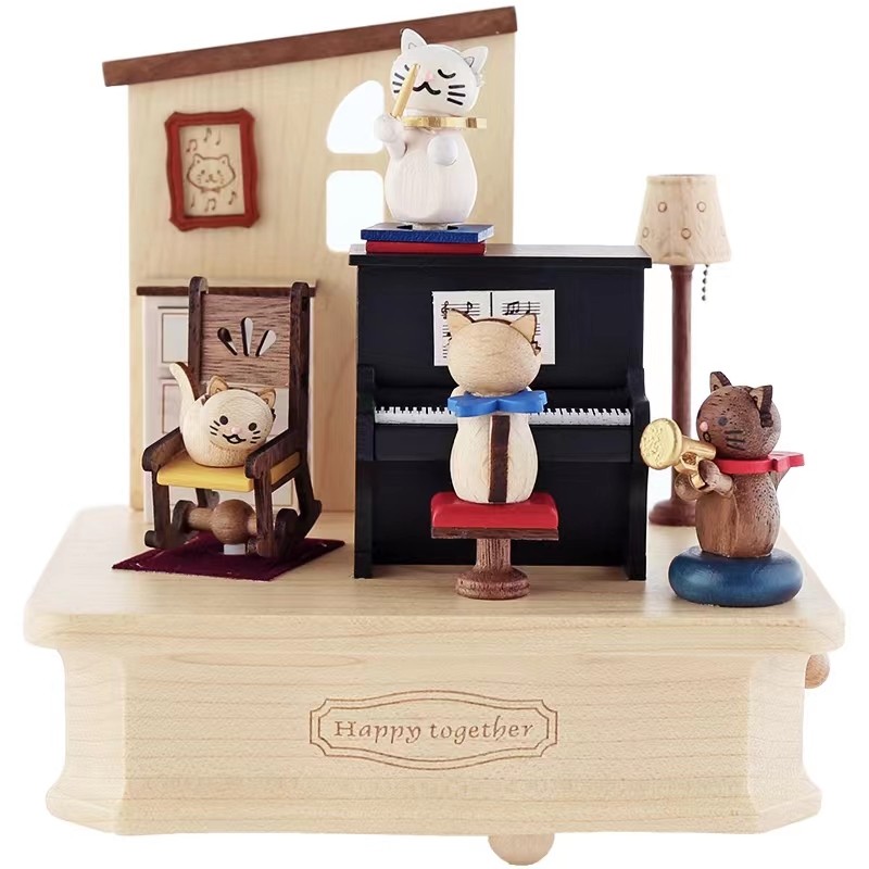 กล่องดนตรีไม้เนื้อแข็งแมวเปียโนสาวของขวัญวันเกิดกล่องดนตรีสร้างสรรค์ของขวัญสําหรับเพื่อนร่วมชั้น - รูปที่ 4