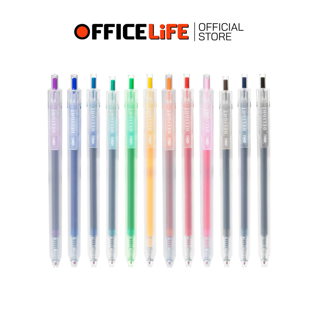 Deli (เดลิ) ปากกา ปากกาเจลสี ปากกาสีตามด้าม 12 สี Delight รุ่น G-118 ขนาดหัว 0.5mm ( 1 ด้าม / หมึกสี